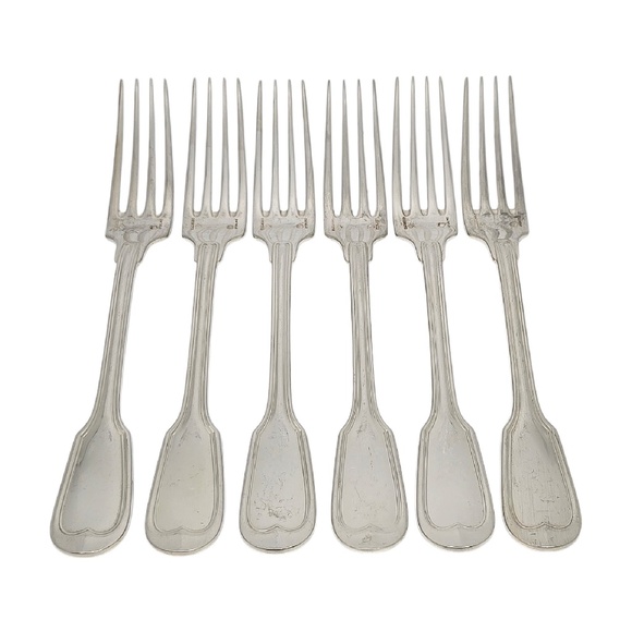 Set of 6 Christofle Sterling Silver Chinon Forks 8 1/8" #20510 - Picture 1 of 10